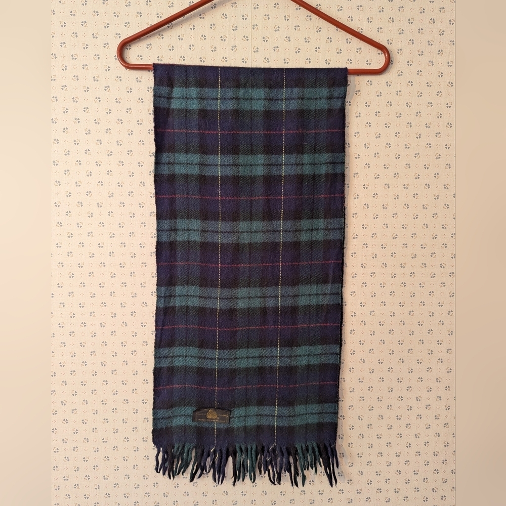 🖤 💙 Vintage Muffler Tartan Clan Scottish Plaid Wool Scarf Woolmark